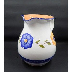 Furio Home Pottery La Spezia Pitcher Blue Yellow Floral On White Italy
